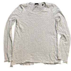 ATM Anthony Thomas Melillo Long Sleeve Slub Tee Medium Distressed White